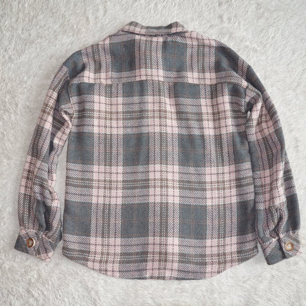 Women's Size Small Shacket Pink Plaid Soft Long Sleeve Flannel Button Down Shirt - Picture 3 of 4